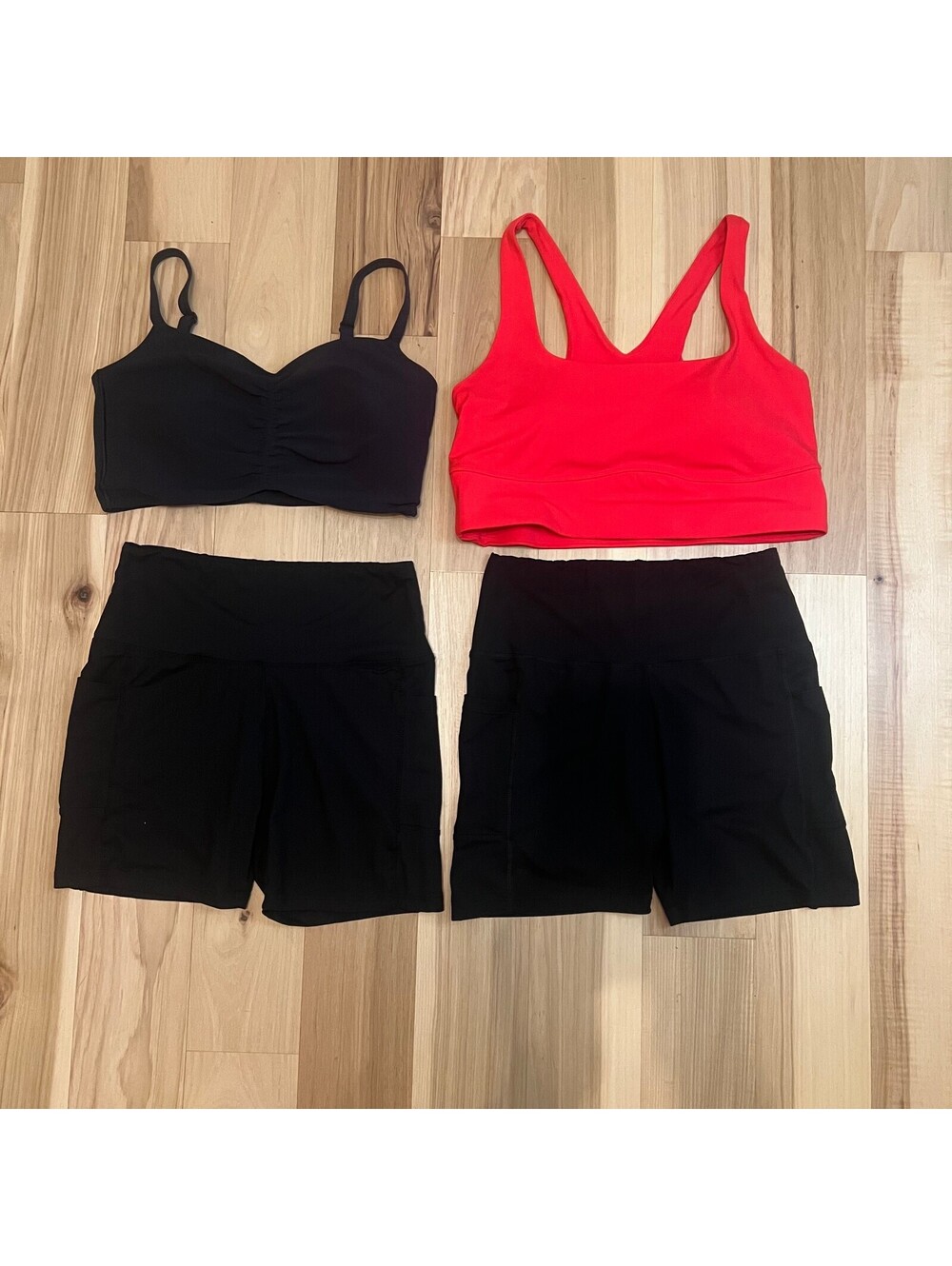Women's XL Activewear Bundle 4 Pc | 2 Sports Bras & 2 Biker Shorts w/ Pockets
